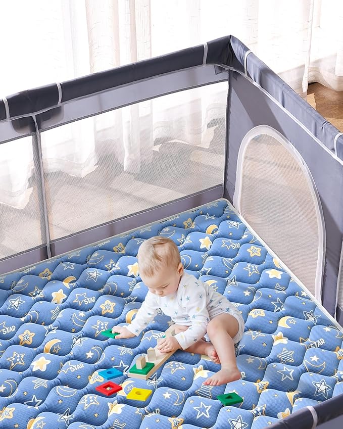 Odorless Premium Foam Baby Play Mat 50" x 50", Soft Microfiber Fabric Crawling Mat for Floor- Comfortable and Hypoallergenic, Non-Slip Cushioned Floor Playpen mat for Infants,Babies,Toddlers