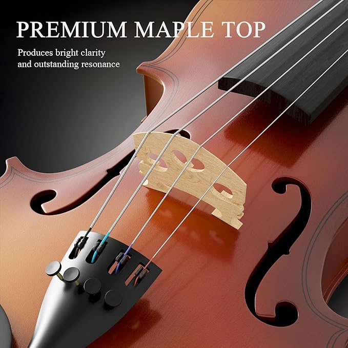 3/4 Violin Kit, Beginner Violin for Kids, Students, Complete Kids Violins Set with Case, Bow, Rosin, Ideal for Kids Violinss Beginner Ages 9-12, Brown