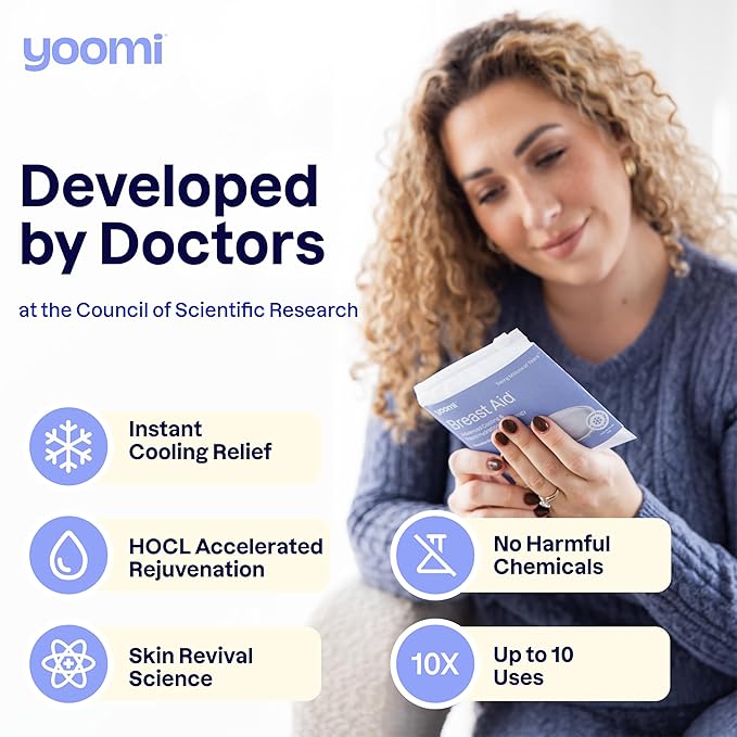 Breast Aid™ Soothing Cryogel Pads for Sore Cracked Nipples with HOCl, 10x Multiuse, Advanced Cooling Tech for Instant Relief & Repair, Rapid Hydration for Lasting Comfort for Breast Feeding Moms