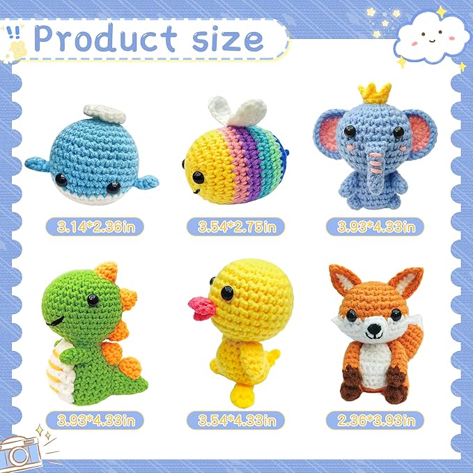 VICWARLWX 6 Pack Crochet Kit for Beginners Kids, Crochet Animal Kit for Kids, Knitting Kit for Beginners, Crochet Starter Kits, Animal Craft Knitting Crocheting Kits with Step-by-Step Video Tutorials