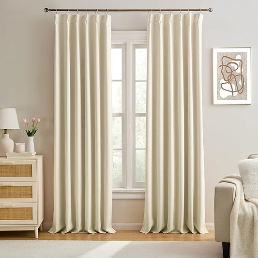 KEQIAOSUOCAI 100 Inch Long Pleated Curtains 2 Panels, Memory Trained Pinch Pleat Window Curtains Drapes,Pleats with Hooks，Home Decor Window Treatments for Bedroom Office 40 by 100