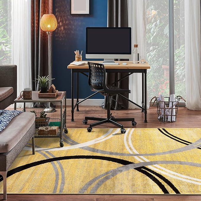 Rugshop Modern Wavy Circles Design Area Rug 7'10" x 10'2" Yellow