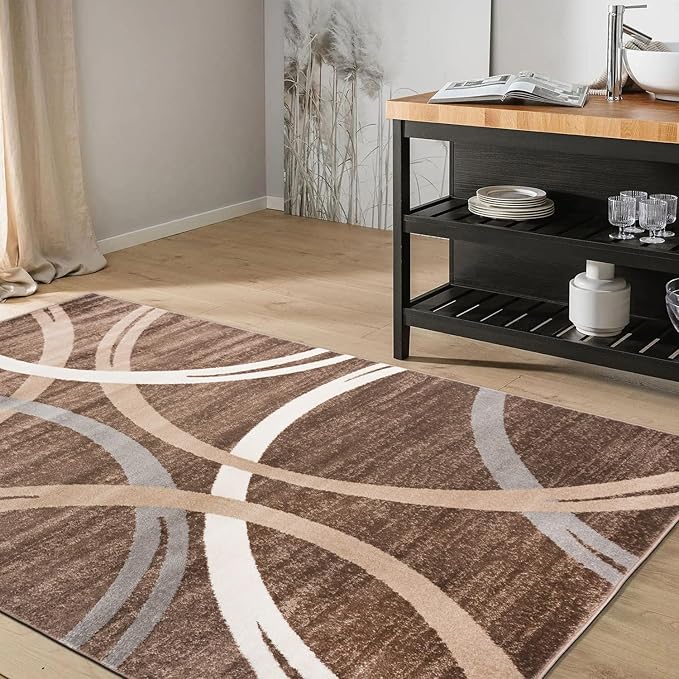 Rugshop Modern Wavy Circles Design Area Rug 3'3" x 5' Brown
