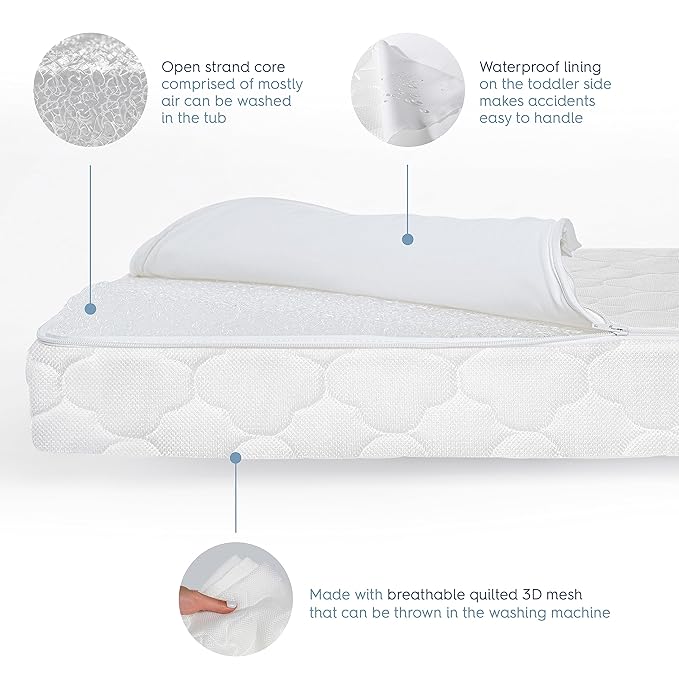HALO DreamWeave Crib & Toddler Mattress - 100% Breathable Mattress and Core, Dual Sided 2-Stage Design, Machine Washable Cover, Hypoallergenic, Open Strand Polymer Core, Greenguard Cert.