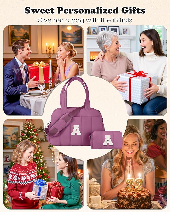 Duffle Bag with Initial, Spend The Night Bags for Women，Overnight Bag with Wet Pocket，Lightweight Travel Bags Personalized Gym Tote with Makeup Pouch