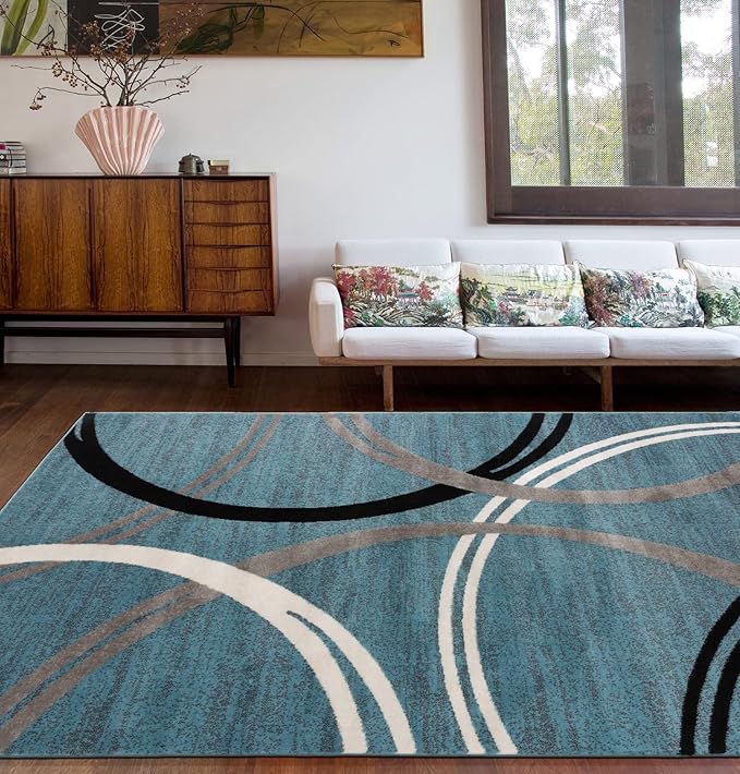 Rugshop Modern Wavy Circles Design Area Rug 5' 3" x 7' 3" Blue