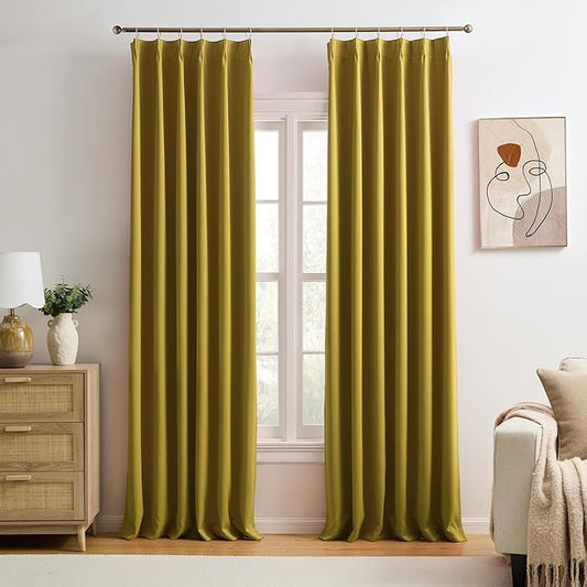 KEQIAOSUOCAI Yellow Pinch Pleated Curtains 102 Inch Length 2 Panels Set Noise Cancelling Window Drapes for Nursery Bedroom Living Room 40x102