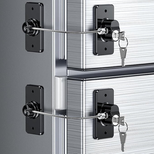 2 Pack Refrigerator Door Lock with Adhesive, No Tools Required, Child Proof Fridge Door Lock for Kids and Pets, Self Adhesive Latch for Freezer, Cabinets, Drawers, Air Oven, Windows (Patent)
