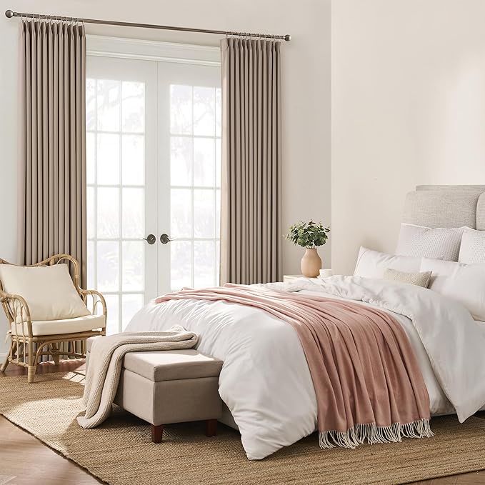 KEQIAOSUOCAI Pinch Pleated Window Curtain Panels 138 Inches Long Light Blocking Solid Ceiling Floor Pleated Curtains Hooks Track Privacy Memory Shape Drape for Living Room,Khaki,40x138, Set of 2