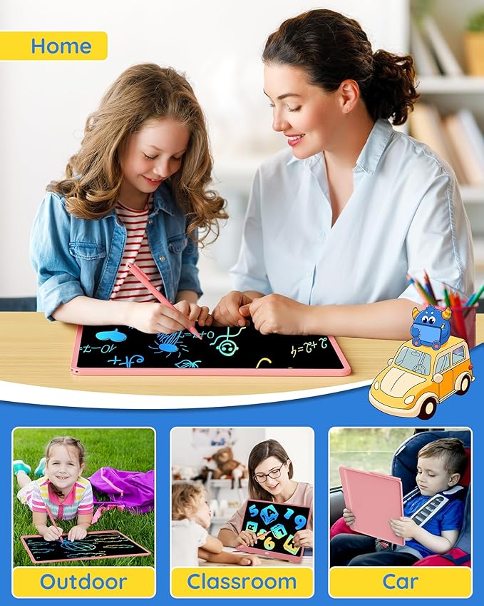TEKFUN LCD Writing Tablet Doodle Board, 16 Inch Colorful Drawing Tablet Writing Pad,Toddler Toys for 3 4 5 6 7 8 9 Year Old Girls Boys Teen Adults,Birthday Gifts for Kids (Pink)