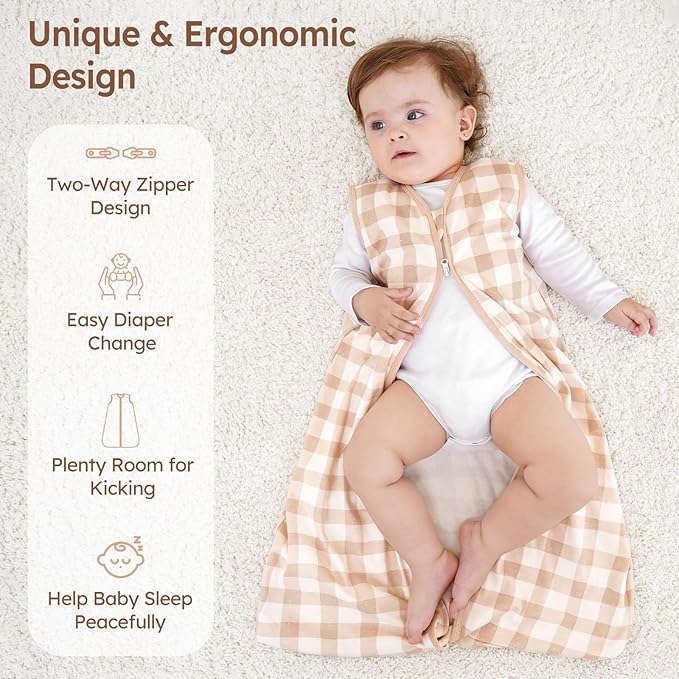 Baby Sleep Sack 12-18 Months 3 Pack 100% Cotton Lightweight 0.5 TOG Wearable Blanket Baby Sleep Bag with 2-Way Zipper for Newborn Infant Orange Flowers & Plaid