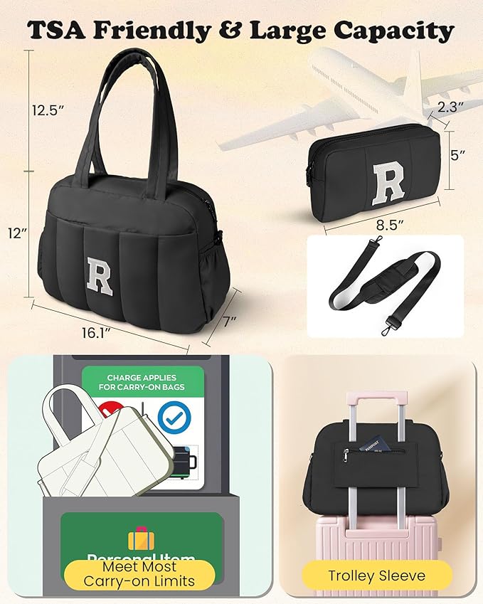 Women Duffle Bag with Initial, Personal Item Travel Bags，Gifts for Niece-Gym Bag with Wet Pocket，Lightweight Travel Bags Personalized Tote with Makeup Pouch
