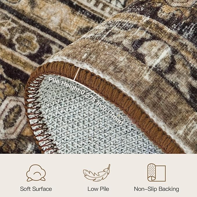 Lofus 9x12 Area Rug for Living Room,Brow Washable Large Rugs with Non-Slip Backing,Soft Neutral Carpets for Bedroom Dining Room Home Office Indoor Nursery