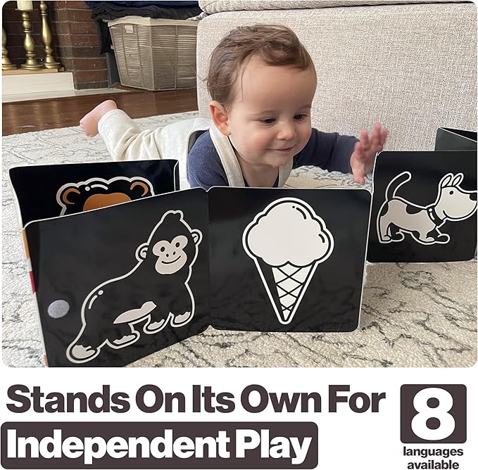 Happy Start Award-Winning High Contrast Board Book - Newborn Black & White Baby Cards, Easy to Clean, Hospital Approved, Stands on Its Own, Tummy Time Toy, Ages 0+ (English)