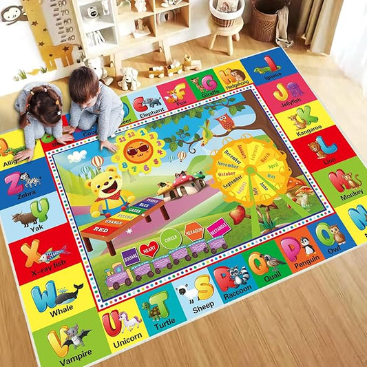 ABC Rug for Kids Room, ABC Mats for Floor Toddlers, Alphabet Play Mat Elementary Preschool Kid's Rugs wtih ABC, Numbers, Animals - (78.7x59 Inches)