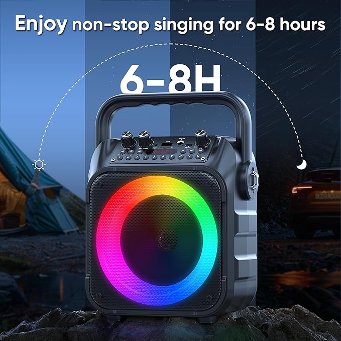 Karaoke Machine, Portable Bluetooth Speaker with 2 Wireless Microphones for Adults & Kids with Lights, Karaoke Microphone with PA System Supports USB/TF/REC/FM/AUX for Home Party Home System Packages