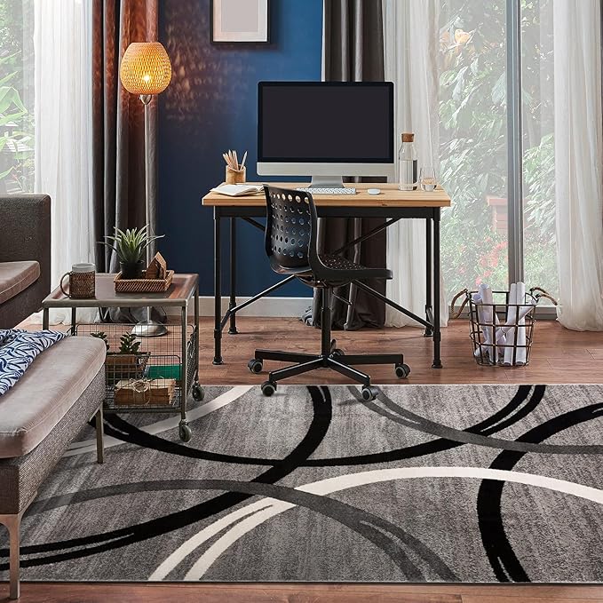 Rugshop Modern Wavy Circles Design Area Rug 7' 10" x 10'2" Gray