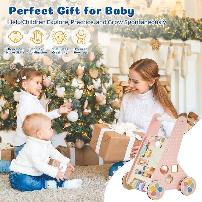 Baby Push Walker for Baby Boy 6-12 Months, Wooden Baby Walker Push Toy, Learning to Walk, Baby Walkers for Girls, Montessori Walker Toy with Wheels
