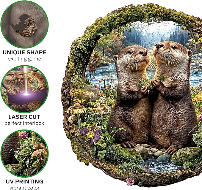 Jigfoxy Wooden Puzzles for Adults, Otter Couple Wood Puzzles Adult, Unique Animal Shape Wooden Jigsaw Puzzles for Adults, Birthday Gifts for Puzzle Lovers Family Friend (L-12.9 * 13.4in-261pcs)