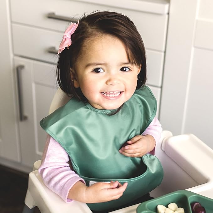 Tiny Twinkle Mess Proof Baby Bibs for Eating - Waterproof, Wipeable Bibs - Toddler Bib- Travel Friendly - PFAS, PVC, BPA, Phthalate Free - Baby Food Bib (3 Pack,Dinosaur)