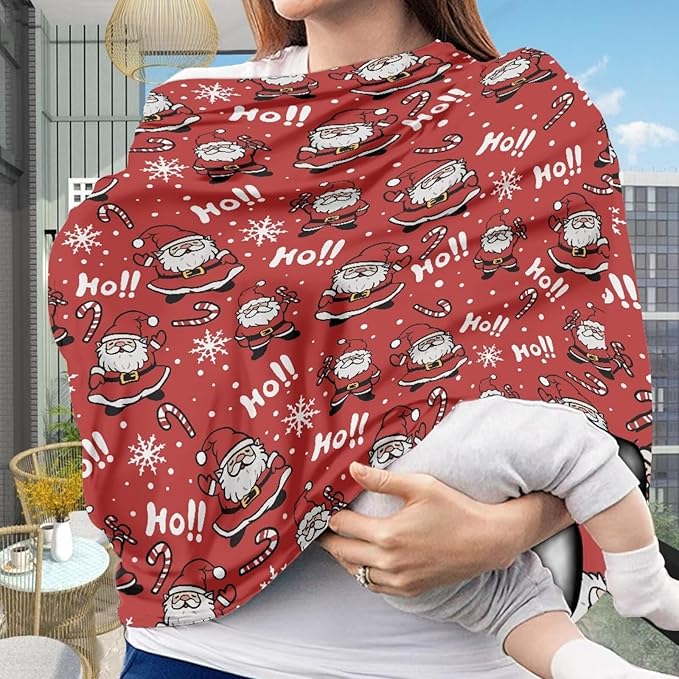 Binienty Christmas Santa Claus Nursing Cover for Moon Christmas Decor Soft Lightweight Car Seat Canopy Multi Use Breastfeeding Covers Breathable and Comfy
