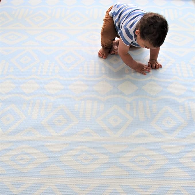 Cushmat Stylish Reversible Foam Play Mat (Large, Crystals - Blue Charcoal) - Soft, Waterproof, Durable Play mat for Infants, Babies, Toddler, Kids & Grownup - 6.5ft x 4.5ft