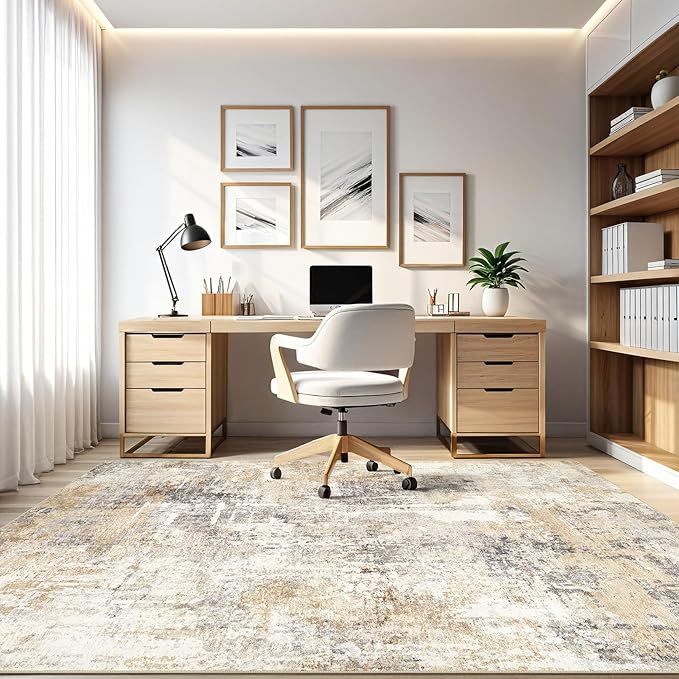 5x8 Area Rug Living Room: Machine Washable Large Abstract Modern Soft Rugs Stain Resistant Indoor Floor Non Slip Accent Carpet for Bedroom Nursery Playroom Office Dining Room Dorm Home- Gray Gold