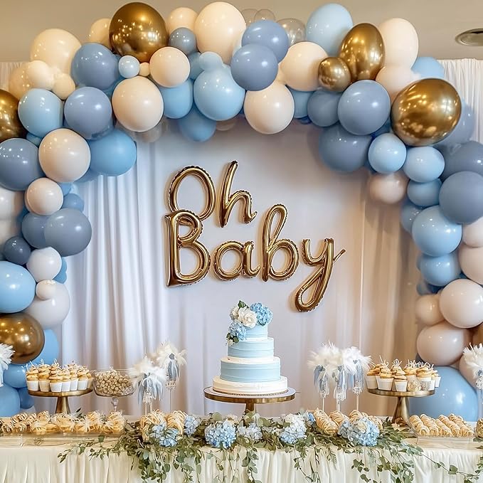 RUBFAC 129pcs Dusty Blue Balloons Different Sizes 18 12 10 5 Inch Latex Haze Blue Balloon Garland Arch for Party Decoration Birthday Wedding Engagements Anniversary Baby Shower Party Supplies