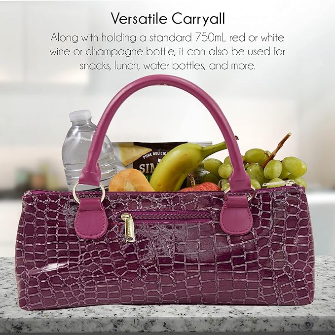 Wine Clutch Bag (Thermal Insulated) Trendy Women’s Carry Tote | Holds Red & White 750mL Bottles | Trendy Fashion | Incl. Portable Waiter-Style Corkscrew