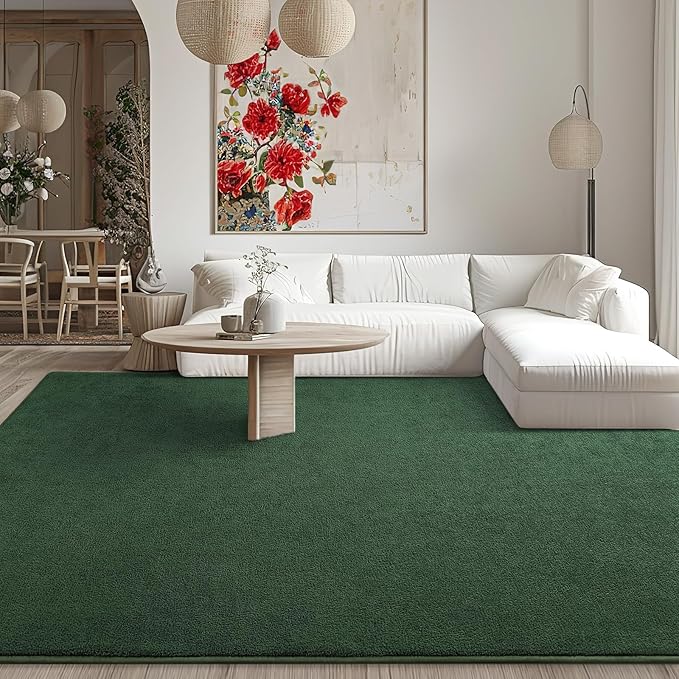 Kimicole 4x6 Washable Area Rugs for Bedroom Living Room, Low Pile Ulta-Thin Solid Color Rug, Non-Slip Soft Fluffy Carpet for Nursery Kids Room Dorm Room Home Decor (Dark Green)