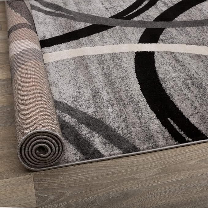 Rugshop Modern Wavy Circles Design Runner Rug 2'7" x 12' Gray