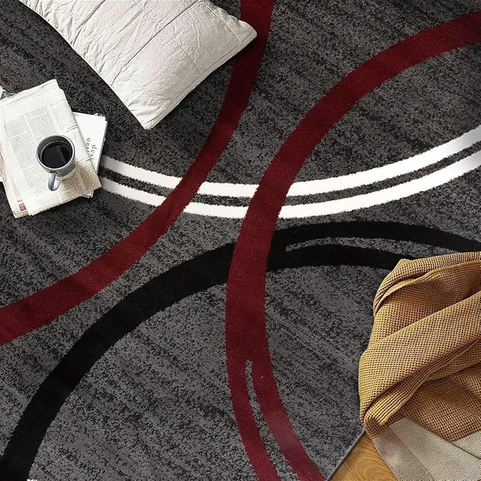 Rugshop Modern Wavy Circles Design Area Rug 6'6" x 9' Red