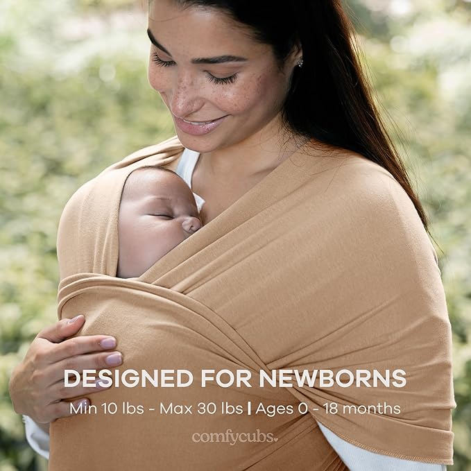 Comfy Cubs Baby Wrap Carrier - Soft & Secure Fit Cotton Blend Baby Carrier Newborn to Toddler - Hands-Free & Lightweight Infant Wrap - Adjustable, One Size Fits All Toddler Sling - Cedar
