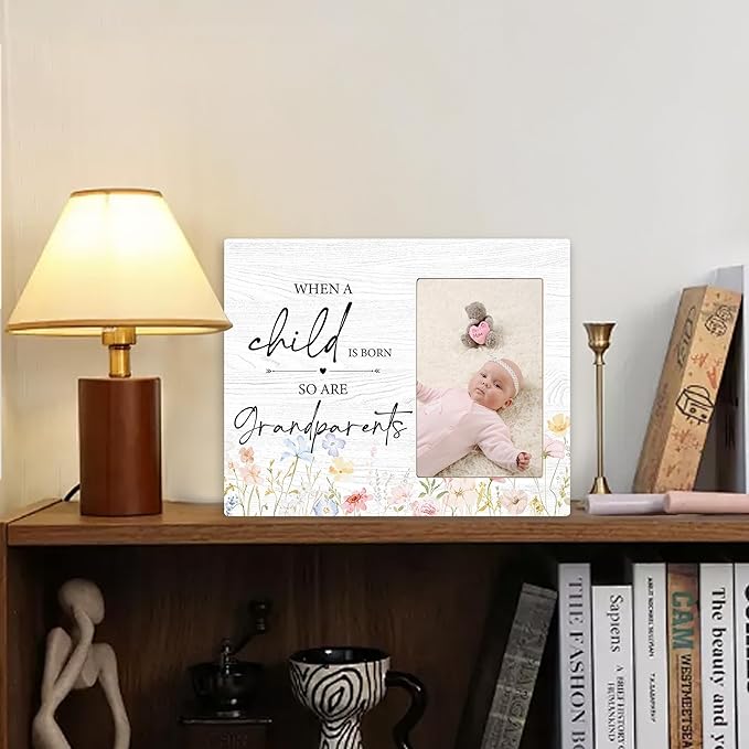 New Grandparents Picture Frame - Grandparents Gifts, Grandparents Baby Announcement Frame, When a Child Is Born so Are Grandparents Wooden Picture Frame for Tabletop or Wall Hanging 4x6