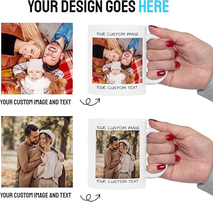 Personalized Coffee Mug – Custom Photo, Text, or Logo Ceramic Mug Tea Cup | Taza Personalizada with Picture or Message | Customized Gift Idea for Men & Women, Mom, Dad, Friends - White | 11oz
