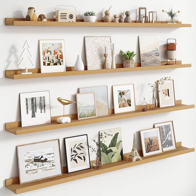 Floating Picture Ledge Shelves for Wall Set of 4, 56 Inch Wall Shelves with Lip Long Large Nursery Book Shelf for Toys Storage Kids Bookshelf Wall Mounted Living Room Bedroom Decor Frames