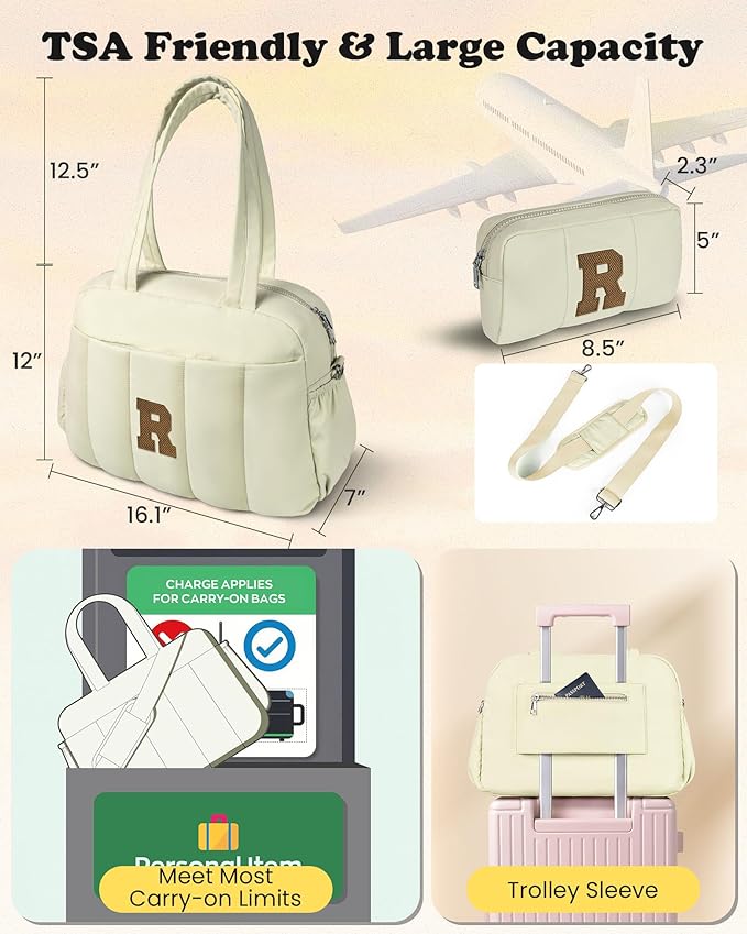 Duffle Bag for Travel Women, Travel Bags，Bridal Shower Gifts-Initial Overnight Bag with Wet Pocket，Lightweight Weekender Bags Personalized Gym Tote with Makeup Pouch