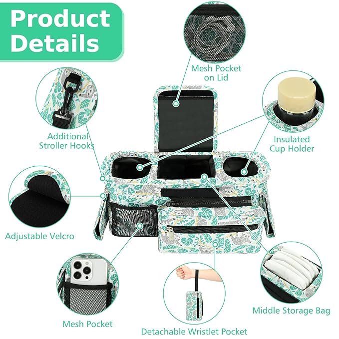 Accmor Universal Stroller Organizer with Insulated Cup Holder Detachable Phone Bag and Shoulder Strap,Stroller Bag Caddy Organizer Fits for Uppababy, Baby Jogger, Britax Strollers