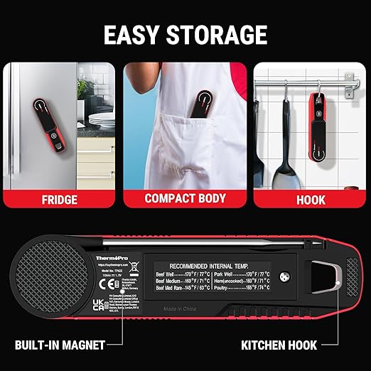 ThermoPro Lightning 1-Second Instant Read Meat Thermometer, Kitchen Food Thermometer with Auto Wake/Sleep/180° Rotating Display, Waterproof Cooking Thermometer for Oil Deep Fry Smoker BBQ Grill