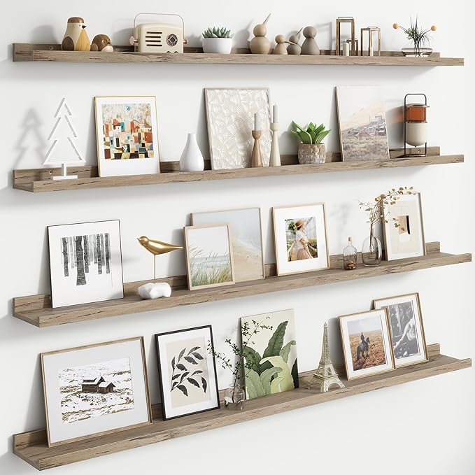 Floating Picture Ledge Shelves for Wall Set of 4, 56 Inch Wall Shelves with Lip Long Large Nursery Book Shelf for Toys Storage Kids Bookshelf Wall Mounted Living Room Bedroom Decor Frames