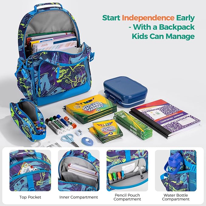 Choco Mocha Tie-Dye Backpack for Boys, Elementary School Backpack for Boys Ages 6-8 Kids Kindergarten Backpack Bookbag 17 Inch with Chest Strap, Blue Black