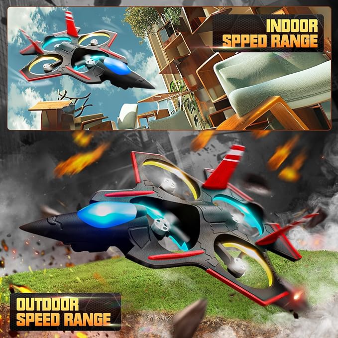 BEZGAR Brushless RC Plane with Camera | 2.4GHZ Remote Control Airplane, 6-axis Gyro Drones for Kids, RC Helicopter, 360°Flip Jet Fighter for Beginners with LED Navigation Lights and Two Batteries