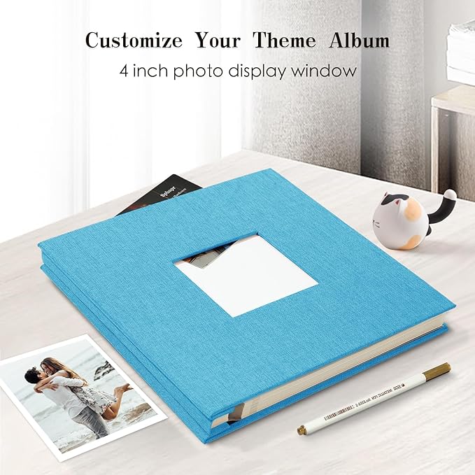 Spbapr Large Photo Album Self Adhesive 3x5 4x6 5x7 8x10 Pictures Magnetic Scrapbook 40 Blank Pages Linen Cover DIY Album with A Metal Pen