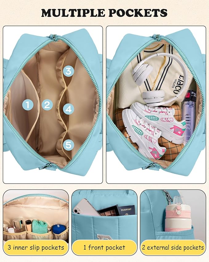 Gifts for Women-Duffle Bag, Weekender Bags for Girl，Initial Overnight Bag with Wet Pocket，Lightweight Dance Bags Personalized Gymnastics bag with Makeup Pouch