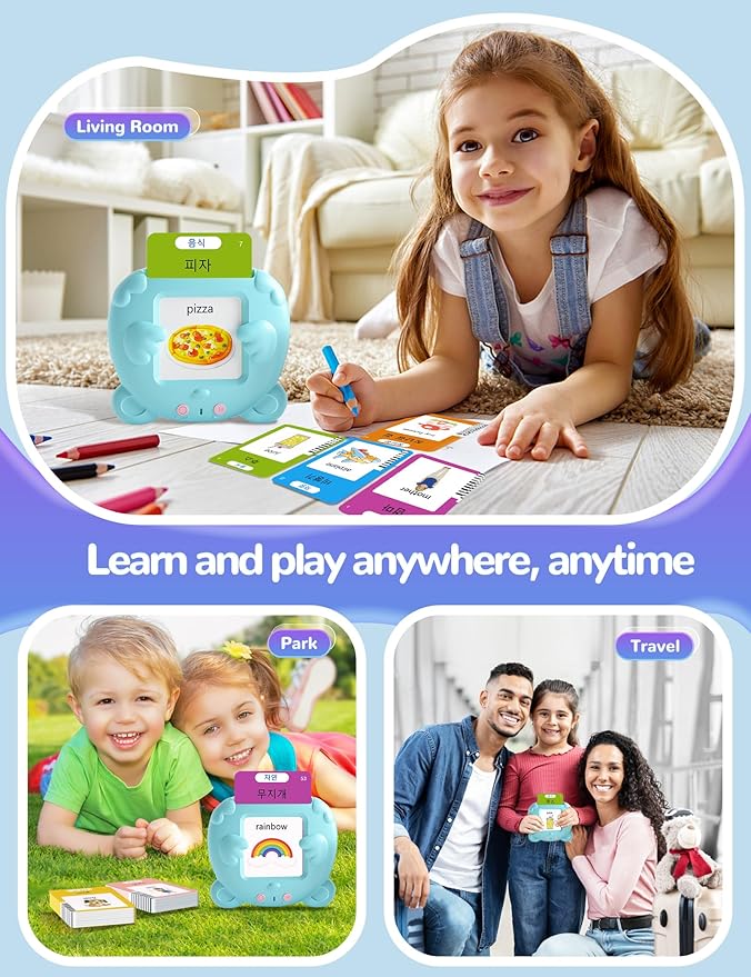 Korean and English Talking Flash Cards for Toddlers, 510 Sight Words Bilingual Learning Toys for Children, Autism Pocket Speech Therapy Toys, Korean Vocabulary Educational Flashcards