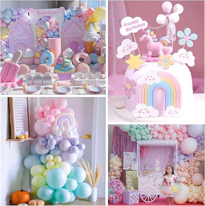Pastel Balloon Garland Kit 219Pcs Daisy Balloon Arch, Pastel Balloons Different Sizes, Happy Birthday Banner, Cake Toppers, Number 2 Balloon, 3D Butterfly, 2nd Birthday Decorations for Girl