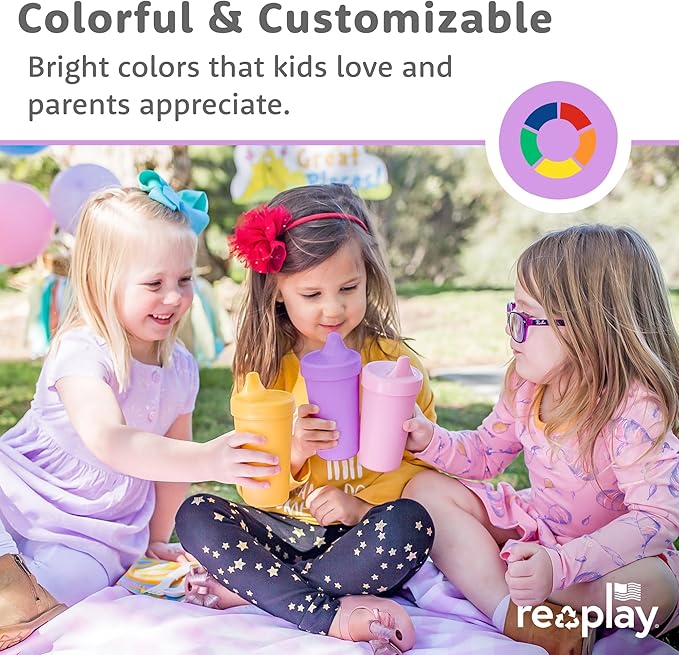 Re-Play Sippy Cups for Toddlers - 10 Oz. Reusable Spill Proof Cups for Kids, Dishwasher/Microwave Safe - Made in USA - Set of 3-3.13" x 6.25" - Princess