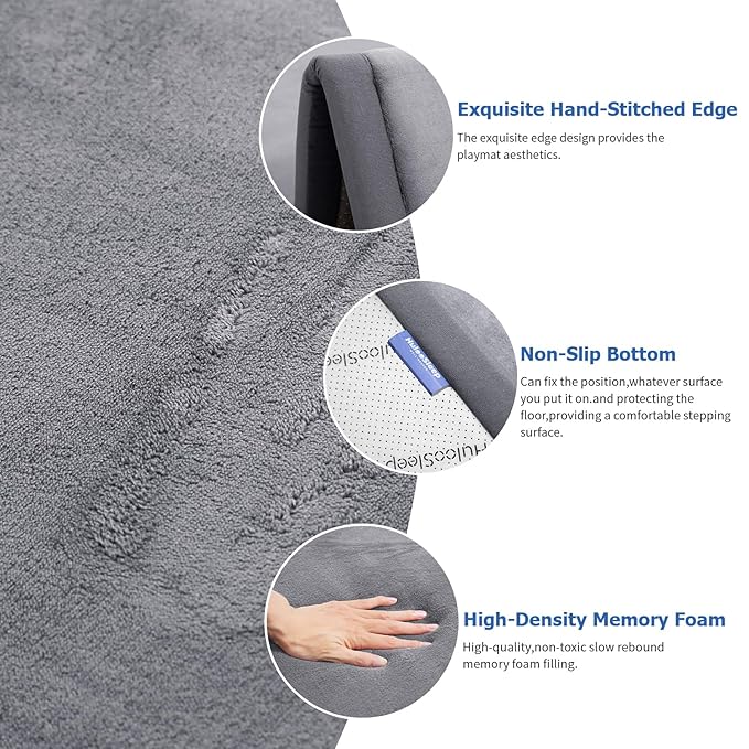 Baby Play Mat for Floor,1.3" Thick Memory foam Tummy Time Mat,79"×158“ Extra Large Soft Velvet Nursery Rug,Non Slip Safe for Crawling,Toddlers,Infants,kids,Tatami Style for Living Room(Dark Grey)