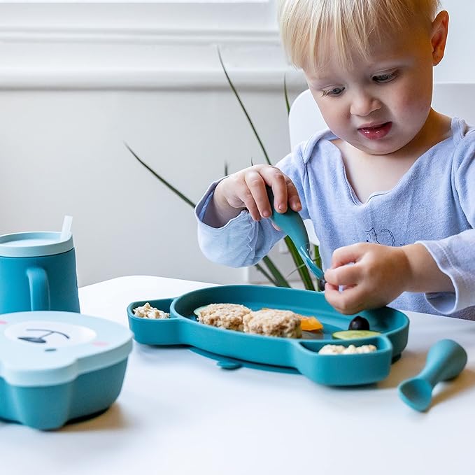 Baby Cutlery with Case, Baby Spoon & Fork Set, Baby Cutlery for Babies, First self Feeding Cutlery, Silicone Baby Spoon & Fork, 6 Months Plus, (Blue)