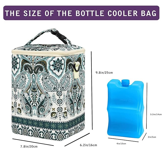 Breastmilk Cooler Bag with Ice Pack Fits 4 Baby Bottles Up to 9 Ounce Insulated Baby Bottle Bag Breast Milk Cooler on The Go with Strap Baby Bottle Cooler Bag for Nursing Mom Daycare or Travel